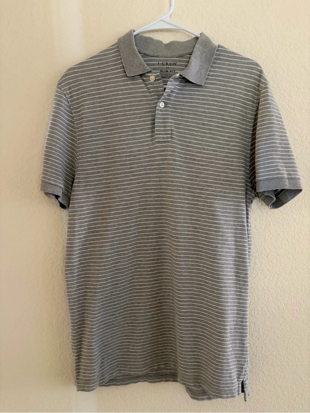 J. Crew Men's Gray and White Striped Polo